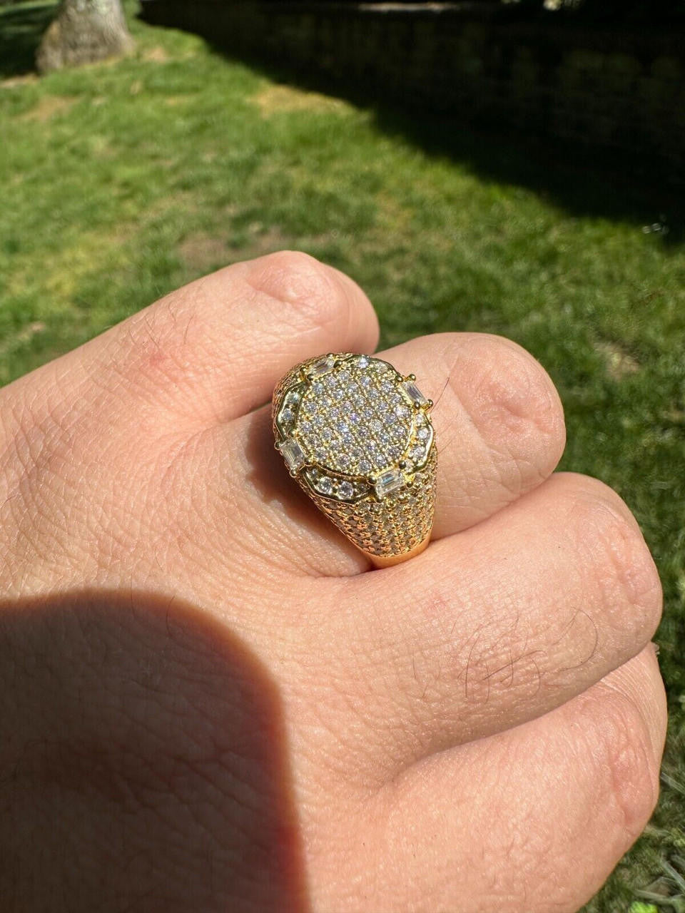 HarlemBling Men's Real 925 Silver 14k Gold Plated MOISSANITE Baguette Pinky RING Hip Hop Ice