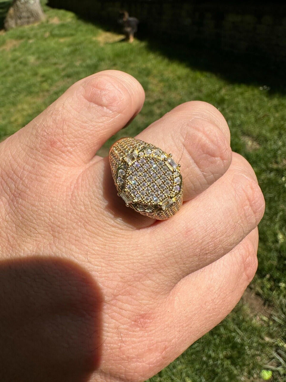 HarlemBling Men's Real 925 Silver 14k Gold Plated MOISSANITE Baguette Pinky RING Hip Hop Ice