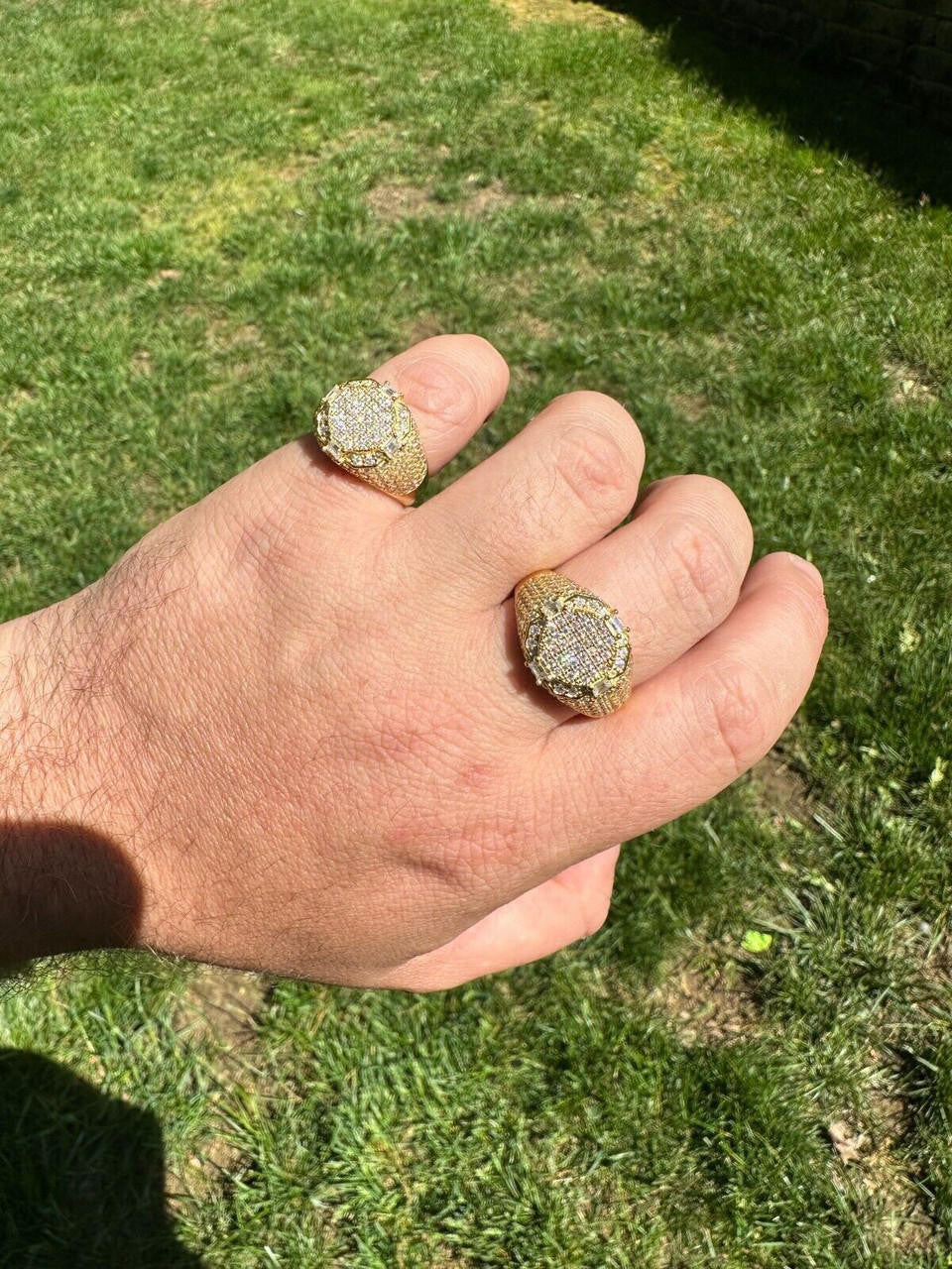 HarlemBling Men's Real 925 Silver 14k Gold Plated MOISSANITE Baguette Pinky RING Hip Hop Ice