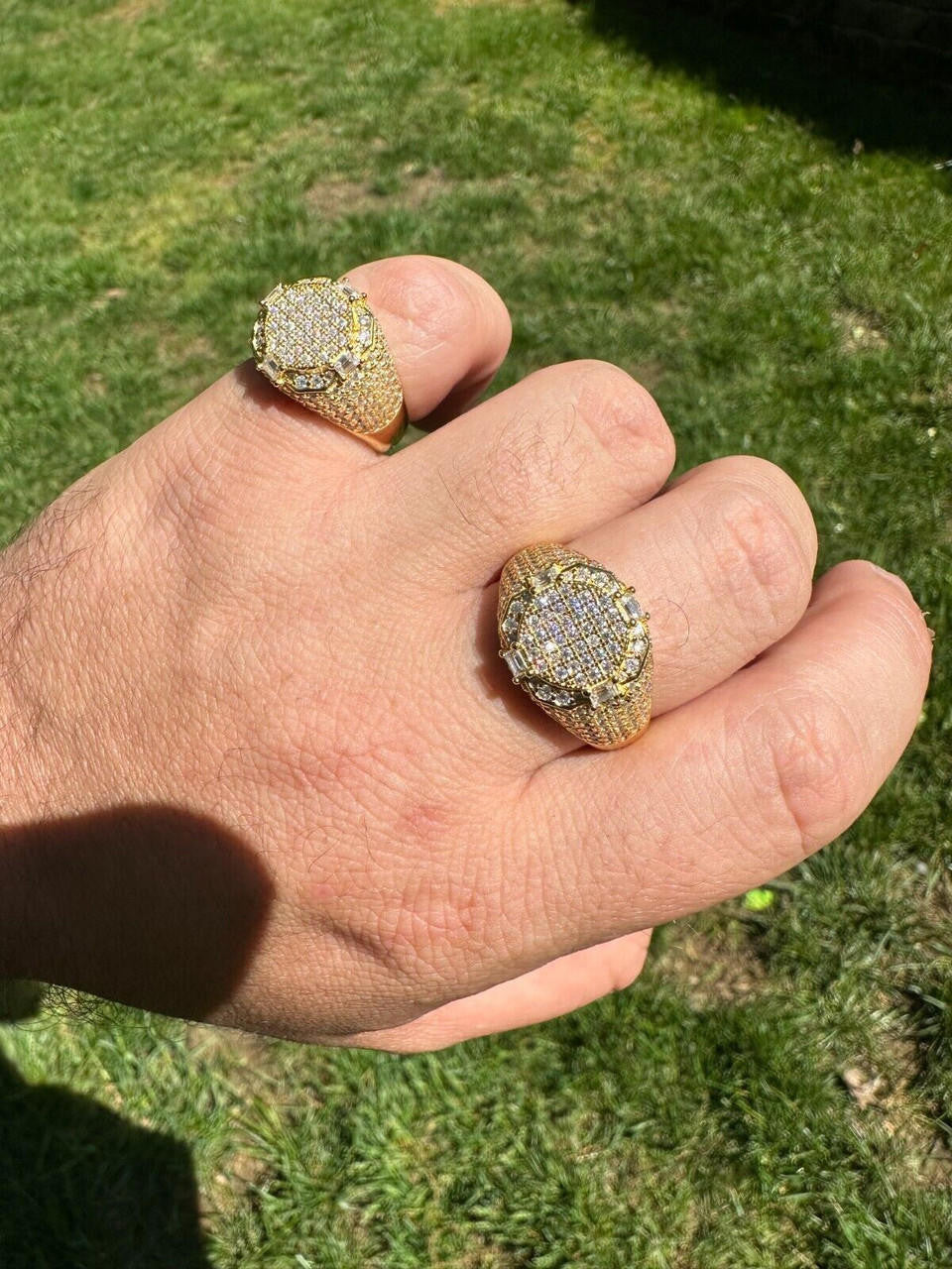 HarlemBling Men's Real 925 Silver 14k Gold Plated MOISSANITE Baguette Pinky RING Hip Hop Ice