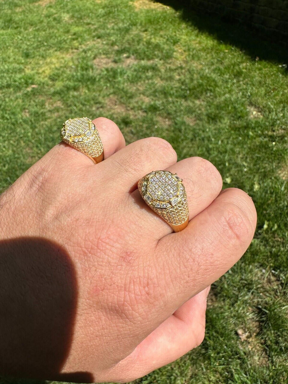 HarlemBling Men's Real 925 Silver 14k Gold Plated MOISSANITE Baguette Pinky RING Hip Hop Ice