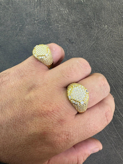 HarlemBling Men's Real 925 Silver 14k Gold Plated MOISSANITE Baguette Pinky RING Hip Hop Ice