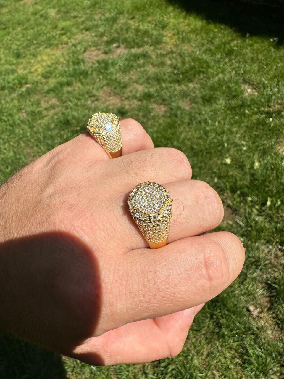 HarlemBling Men's Real 925 Silver 14k Gold Plated MOISSANITE Baguette Pinky RING Hip Hop Ice