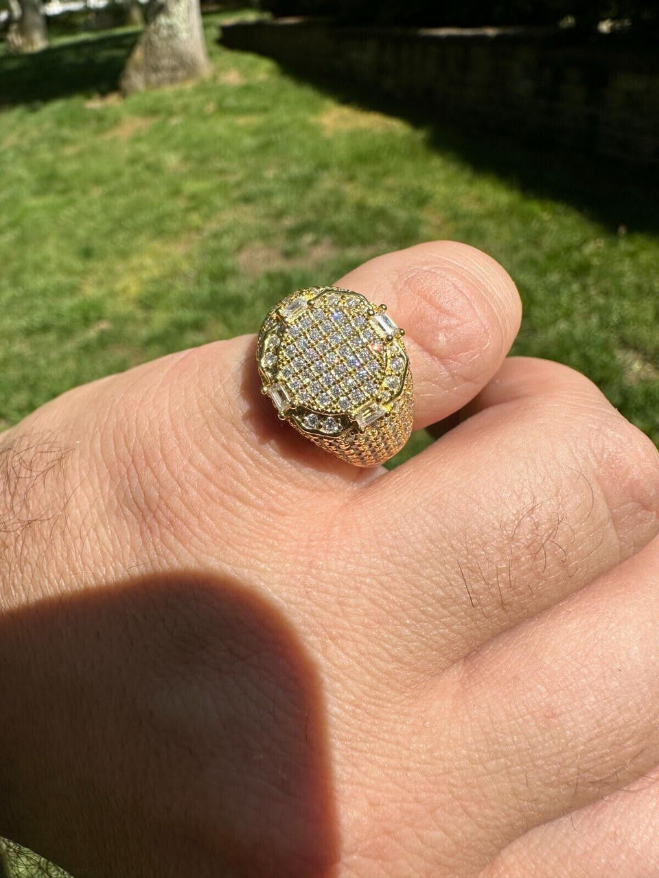 HarlemBling Men's Real 925 Silver 14k Gold Plated MOISSANITE Baguette Pinky RING Hip Hop Ice