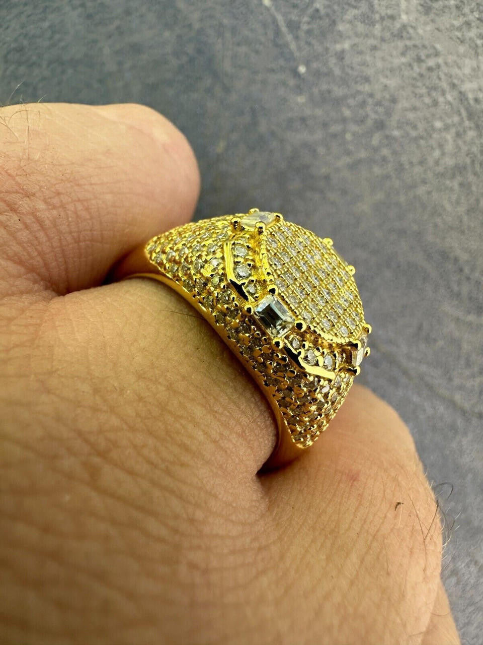 HarlemBling Men's Real 925 Silver 14k Gold Plated MOISSANITE Baguette Pinky RING Hip Hop Ice