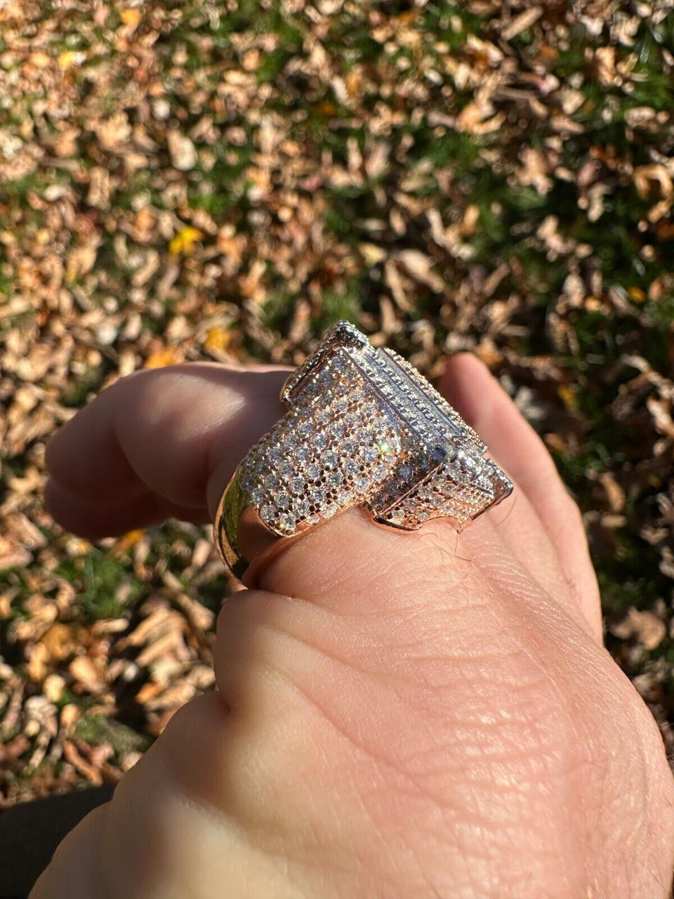 HarlemBling Men's Real 925 Silver 14k Rose Gold Plated MOISSANITE Large 3D Iced Hip Hop Ring