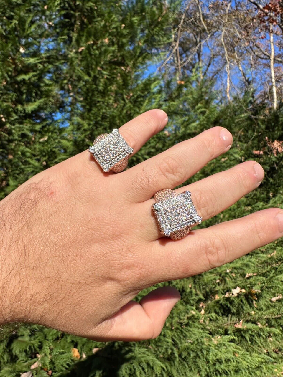 HarlemBling Men's Real 925 Silver 14k Rose Gold Plated MOISSANITE Large 3D Iced Hip Hop Ring