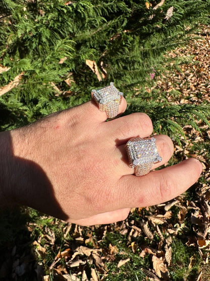 HarlemBling Men's Real 925 Silver 14k Rose Gold Plated MOISSANITE Large 3D Iced Hip Hop Ring