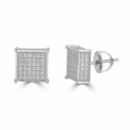 HarlemBling Mens REAL 925 Silver 3/8 Square Diamonds Stud Earrings Hip Hop Super ICY Cube