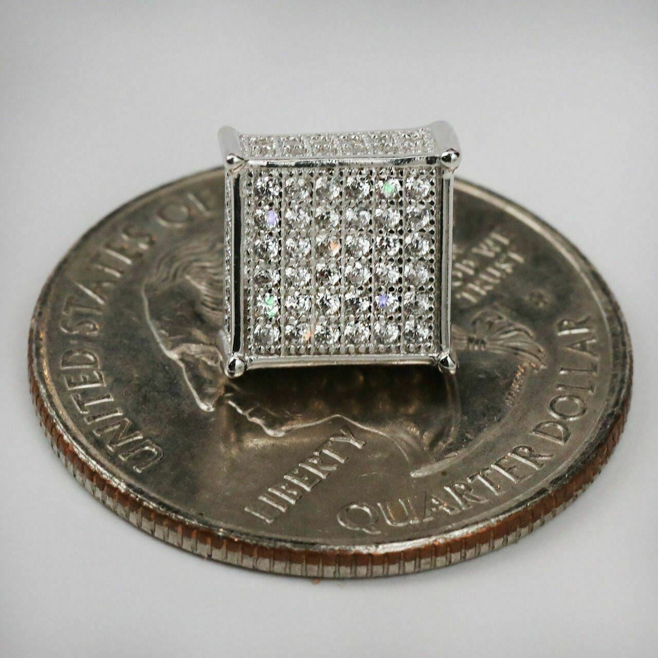 HarlemBling Mens REAL 925 Silver 3/8 Square Diamonds Stud Earrings Hip Hop Super ICY Cube