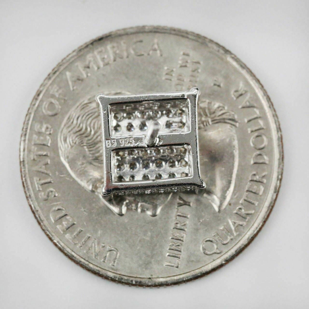 HarlemBling Mens REAL 925 Silver 3/8 Square Diamonds Stud Earrings Hip Hop Super ICY Cube