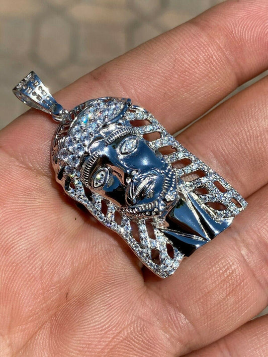 HarlemBling Mens Real 925 Silver and Gold Iced Jesus Piece Necklace Hip Hop MOISSANITE Pendant