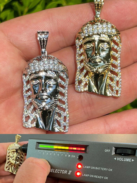 HarlemBling Mens Real 925 Silver and Gold Iced Jesus Piece Necklace Hip Hop MOISSANITE Pendant