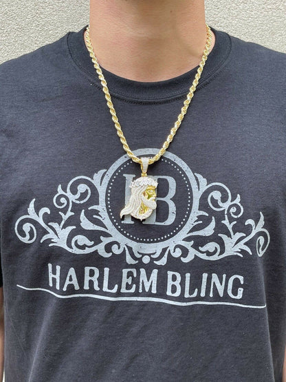 HarlemBling Mens Real 925 Silver / Gold Jesus Piece Iced Hip Hop Necklace Baguette Diamond