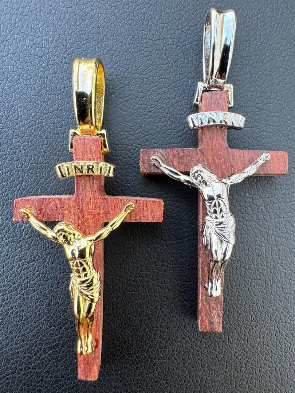 HarlemBling Mens Real 925 Silver Red Cherry Walnut Wood Jesus Cross Pendant Necklace 1.25"