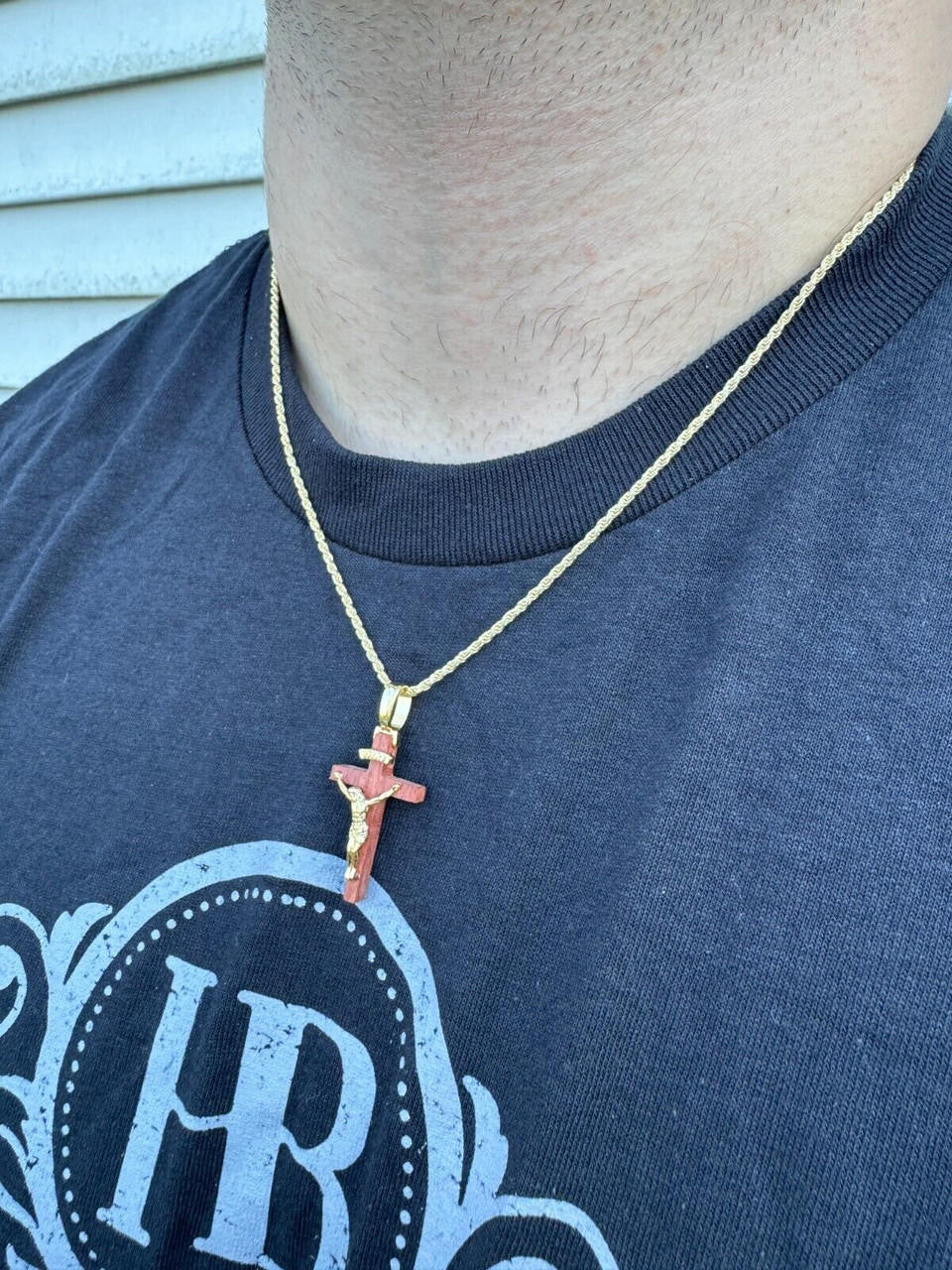 HarlemBling Mens Real 925 Silver Red Cherry Walnut Wood Jesus Cross Pendant Necklace 1.25"