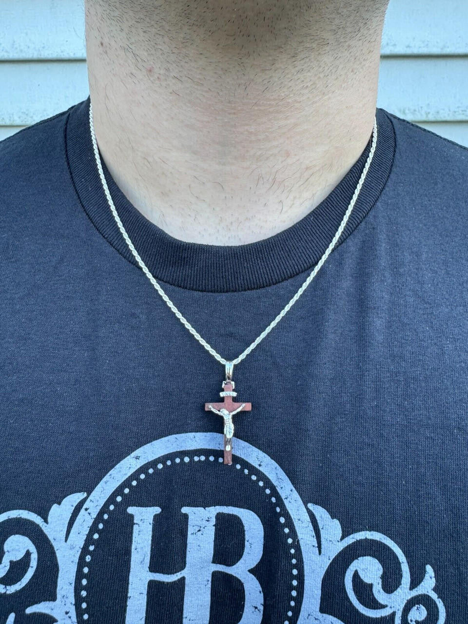 HarlemBling Mens Real 925 Silver Red Cherry Walnut Wood Jesus Cross Pendant Necklace 1.25"