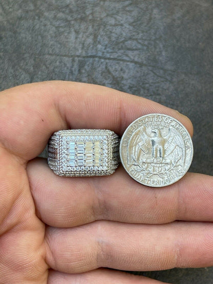 HarlemBling Mens Real 925 Silver Ring Iced Baguette Diamond Pinky Hip Hop Size 6 7 8 9 10 11