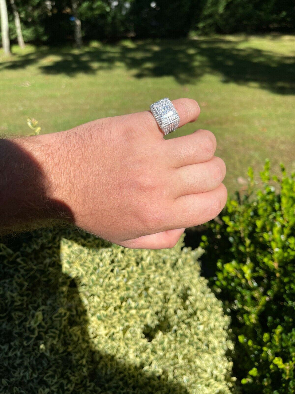 HarlemBling Mens Real 925 Silver Ring Iced Baguette Diamond Pinky Hip Hop Size 6 7 8 9 10 11