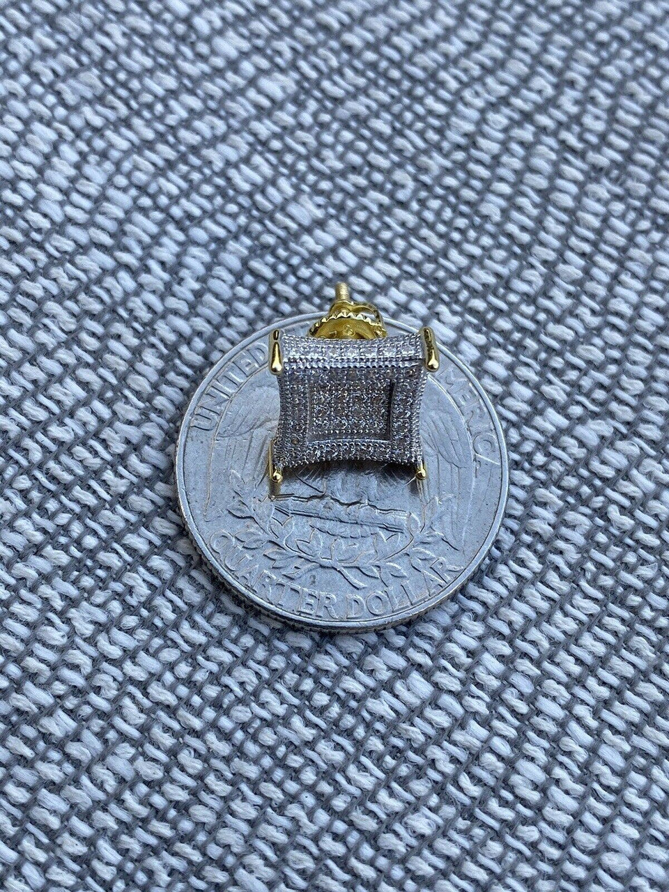 HarlemBling Mens Real 925 Solid Sterling Silver and 14k Gold Iced Kite CZ Earrings Studs