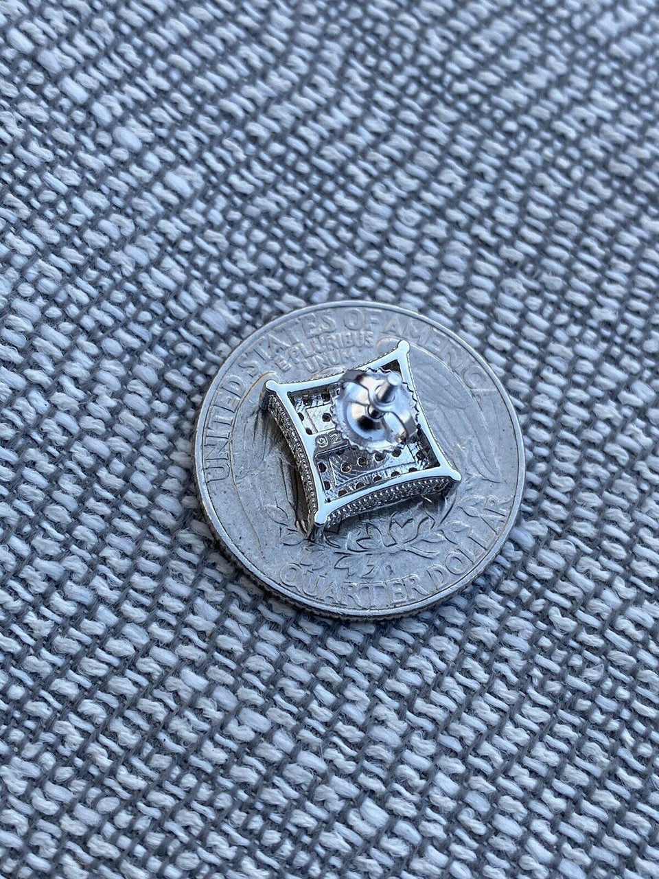 HarlemBling Mens Real 925 Solid Sterling Silver Iced Kite Diamond Earrings Studs 10mm HipHop