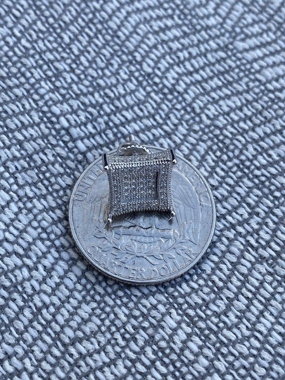 HarlemBling Mens Real 925 Solid Sterling Silver Iced Kite Diamond Earrings Studs 10mm HipHop