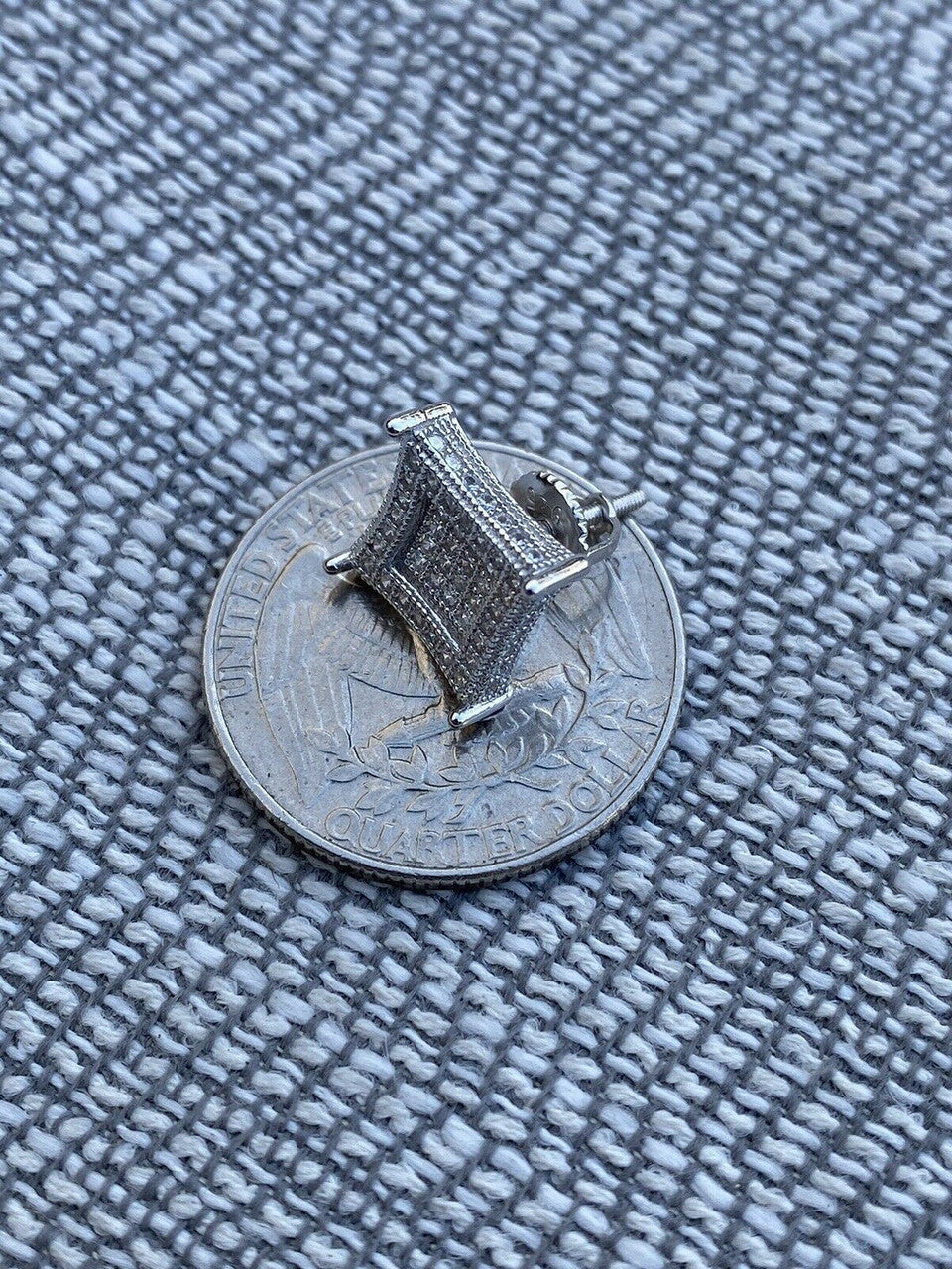 HarlemBling Mens Real 925 Solid Sterling Silver Iced Kite Diamond Earrings Studs 10mm HipHop