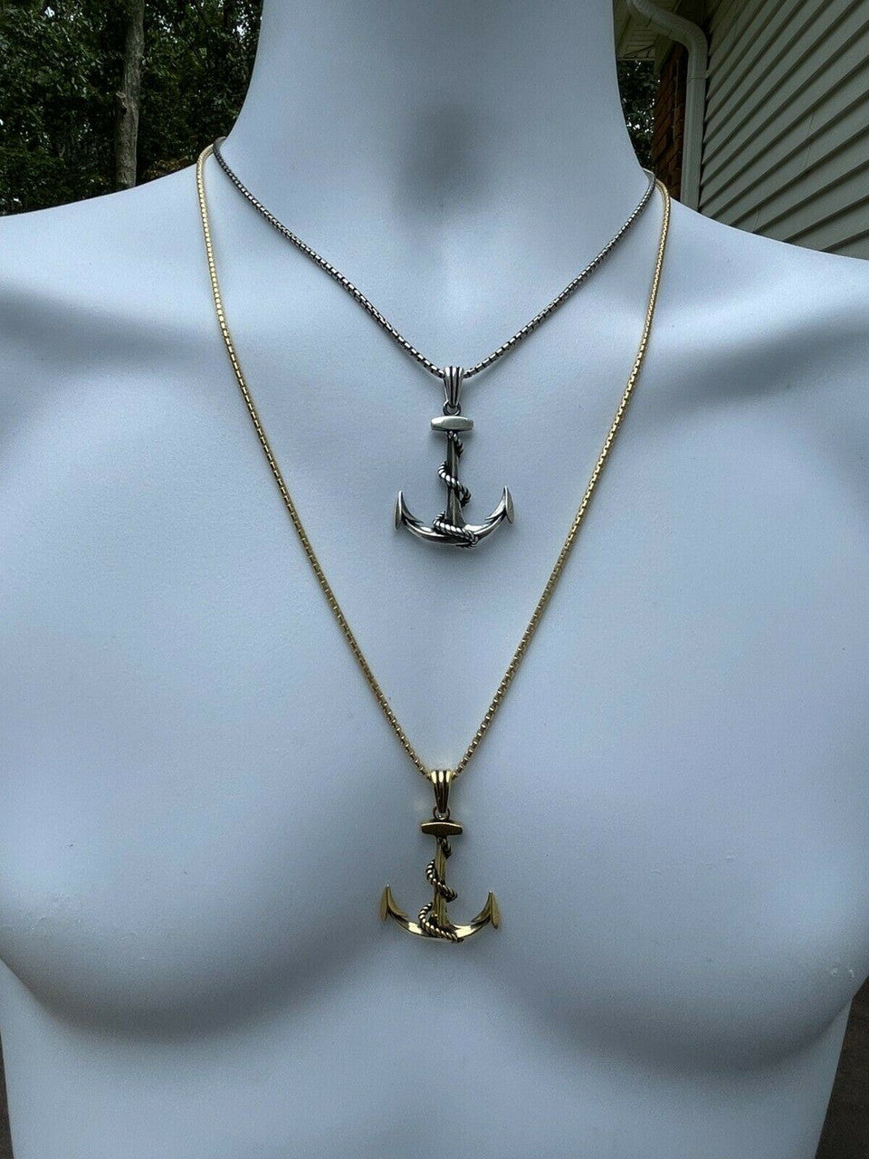 HarlemBling Mens Real 925 Sterling Silver Anchor Nautical Navy Pendant Necklace Gold Large