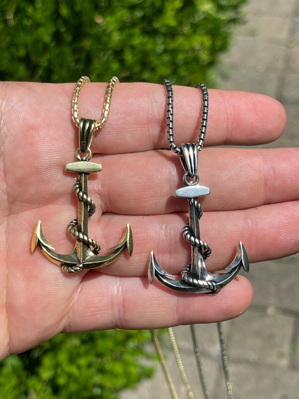 HarlemBling Mens Real 925 Sterling Silver Anchor Nautical Navy Pendant Necklace Gold Large