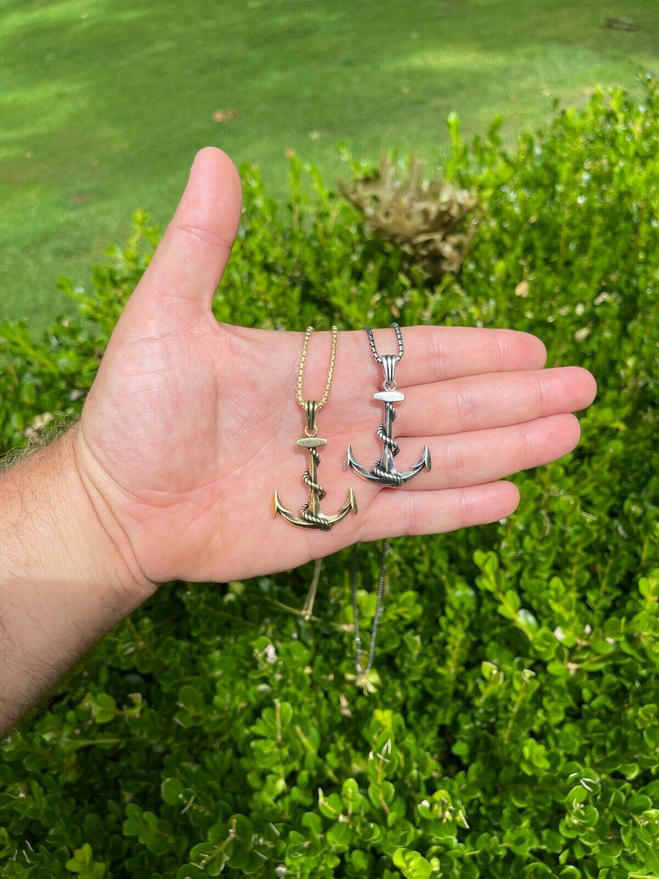 HarlemBling Mens Real 925 Sterling Silver Anchor Nautical Navy Pendant Necklace Gold Large