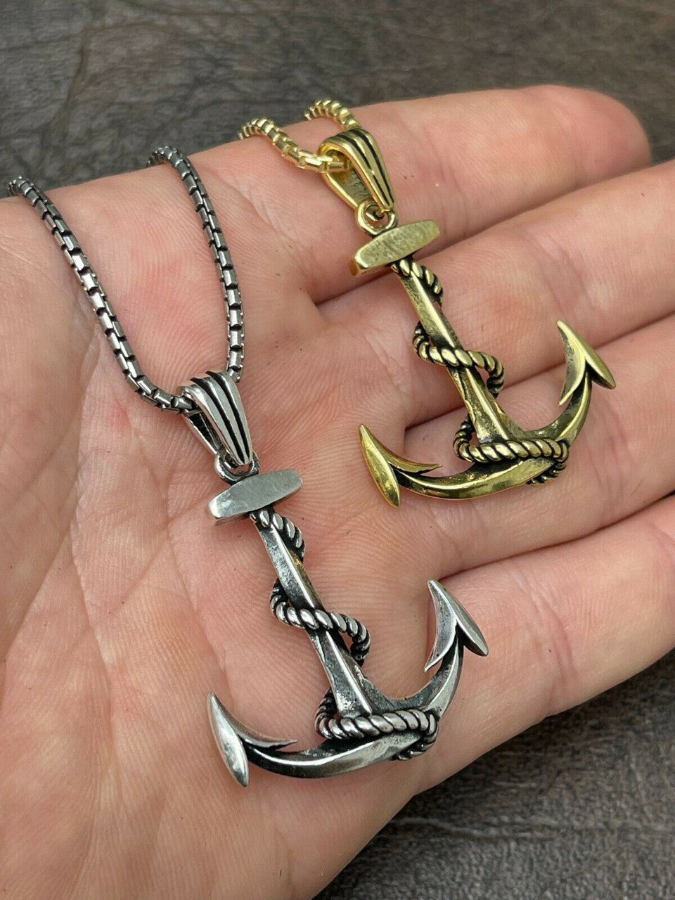 HarlemBling Mens Real 925 Sterling Silver Anchor Nautical Navy Pendant Necklace Gold Large