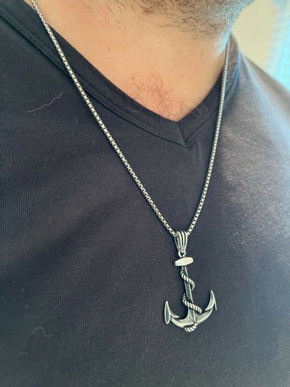 HarlemBling Mens Real 925 Sterling Silver Anchor Nautical Navy Pendant Necklace Gold Large