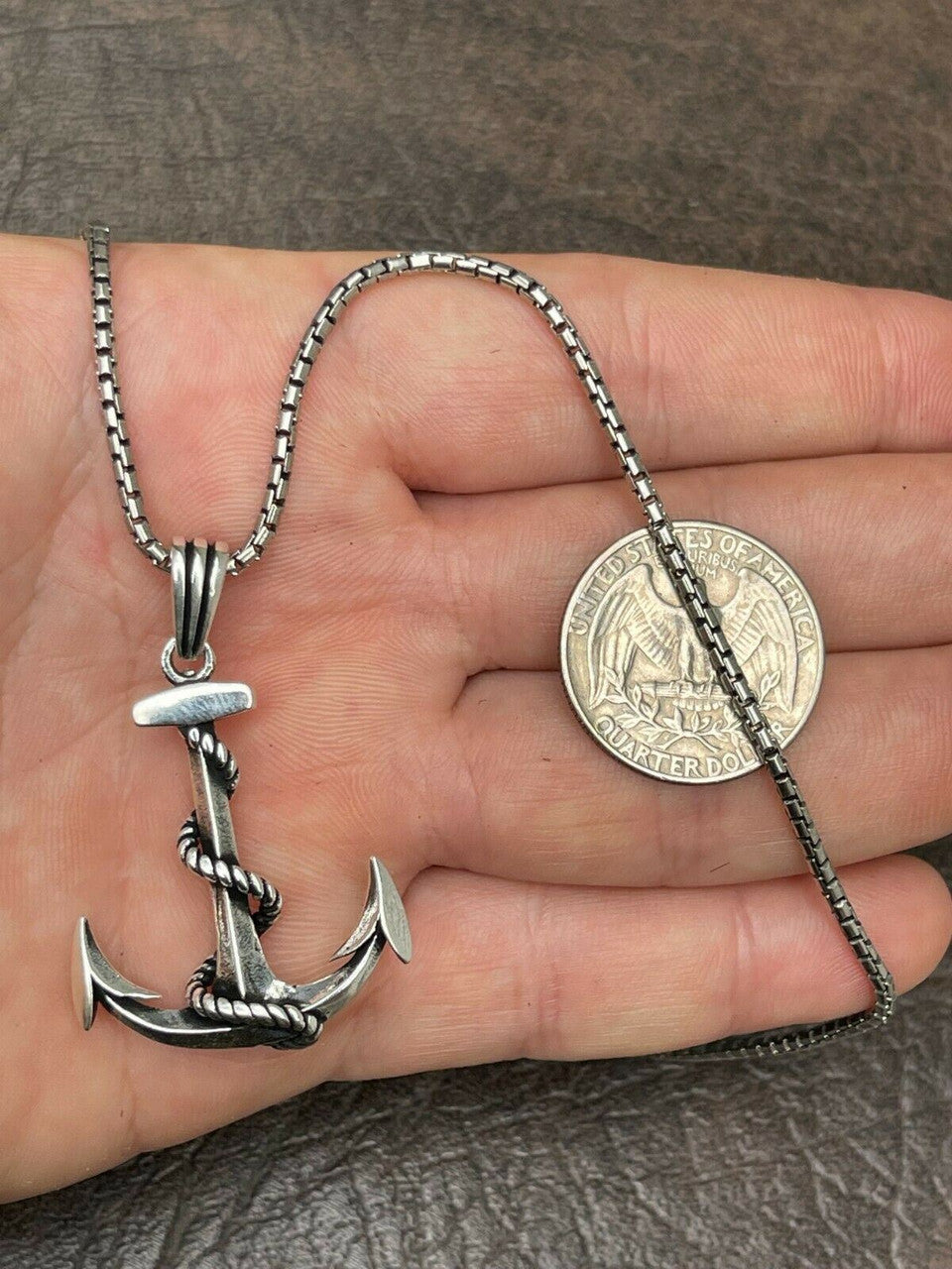 HarlemBling Mens Real 925 Sterling Silver Anchor Nautical Navy Pendant Necklace Gold Large