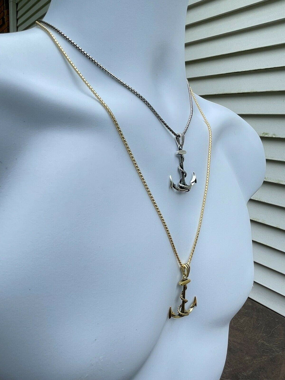HarlemBling Mens Real 925 Sterling Silver Anchor Nautical Navy Pendant Necklace Gold Large