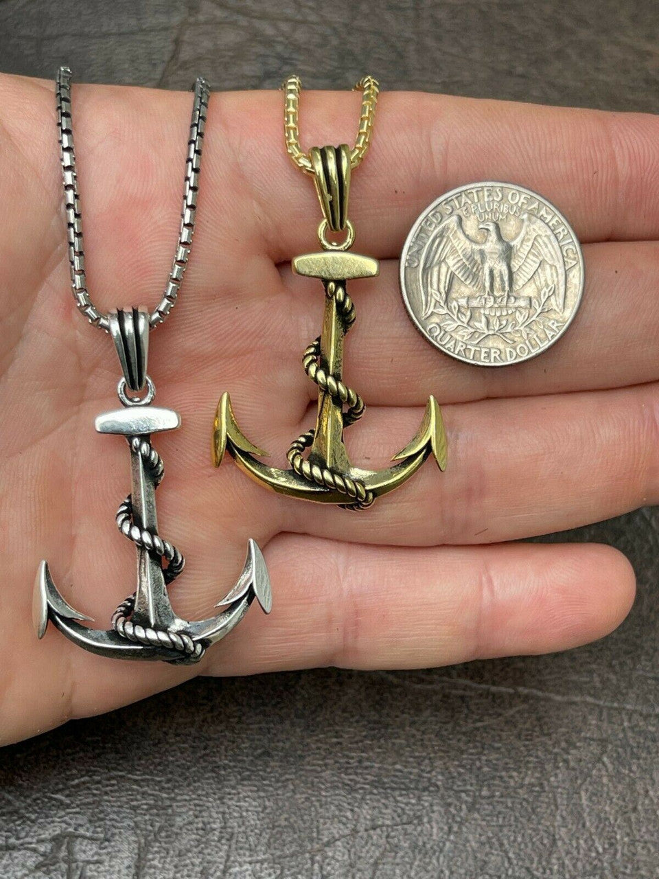 HarlemBling Mens Real 925 Sterling Silver Anchor Nautical Navy Pendant Necklace Gold Large