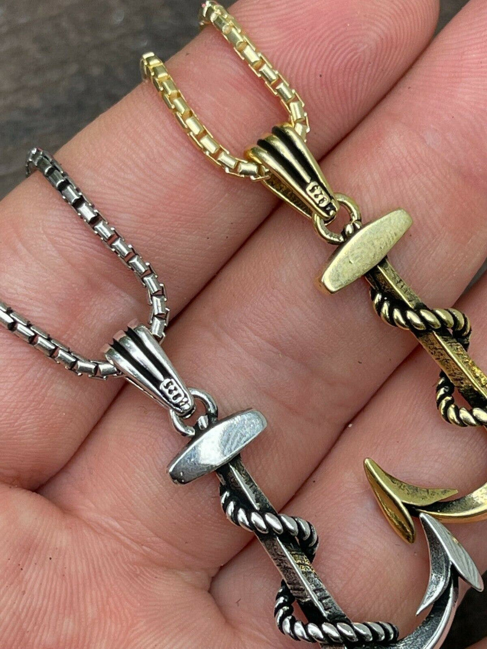 HarlemBling Mens Real 925 Sterling Silver Anchor Nautical Navy Pendant Necklace Gold Large