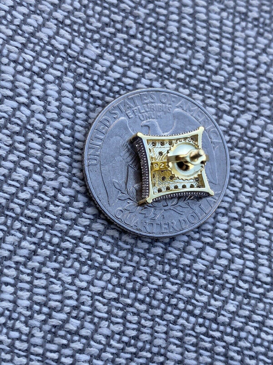 HarlemBling Mens Real 925 Sterling Silver and 14k Gold Iced Kite Moissanite Earrings Studs