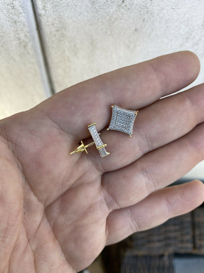 HarlemBling Mens Real 925 Sterling Silver and 14k Gold Iced Kite Moissanite Earrings Studs