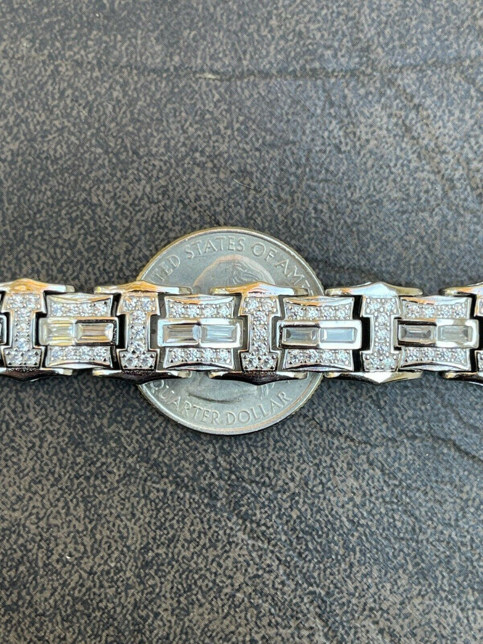 HarlemBling Mens Real 925 Sterling Silver Iced Baguette Hip Hop Bust Down Diamond Bracelet