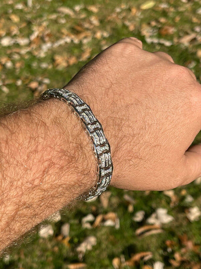 HarlemBling Mens Real 925 Sterling Silver Iced Baguette Hip Hop Bust Down Diamond Bracelet