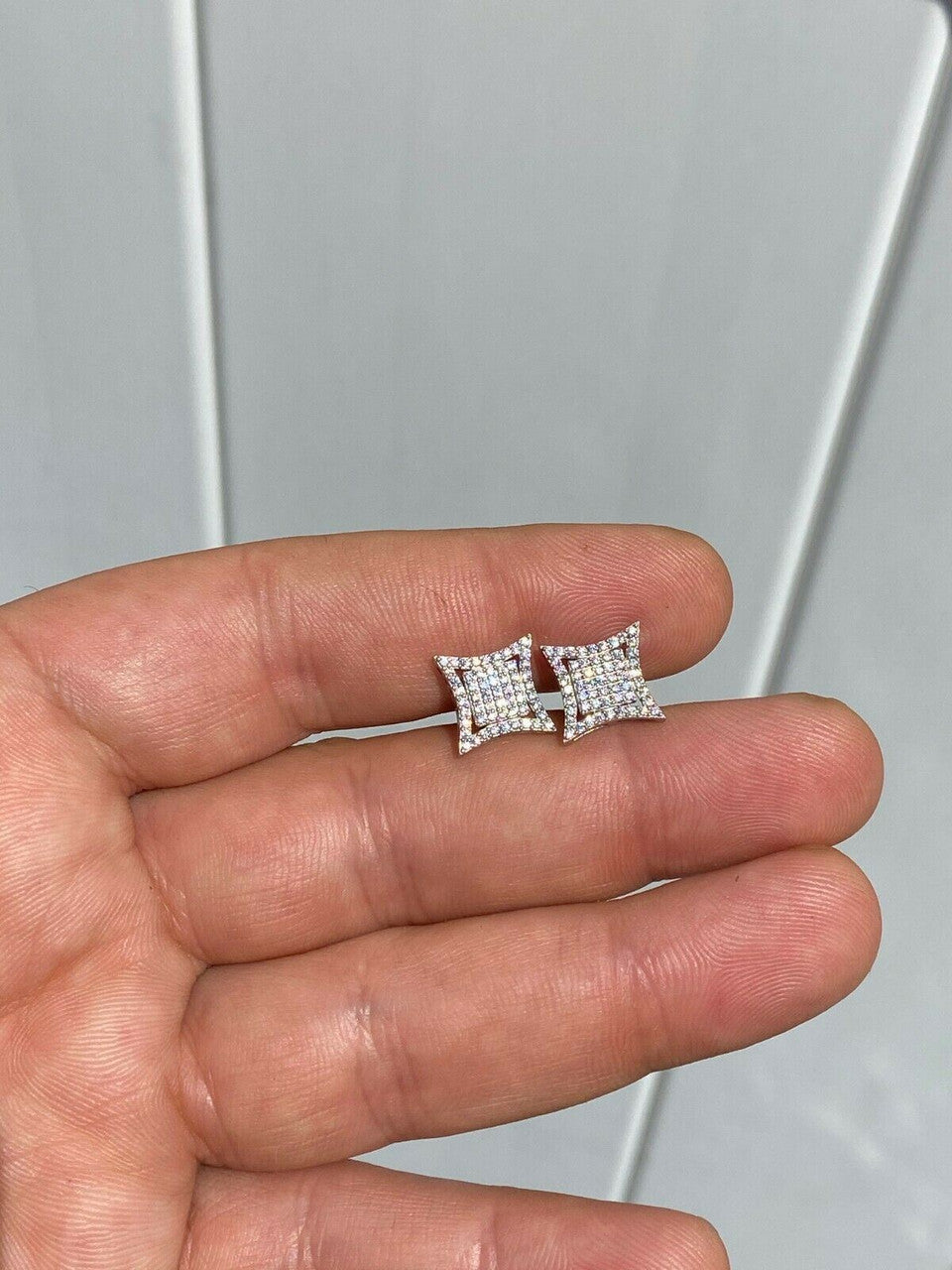 HarlemBling Mens Real 925 Sterling Silver Iced Diamond HipHop Square Kite Earrings Screwback