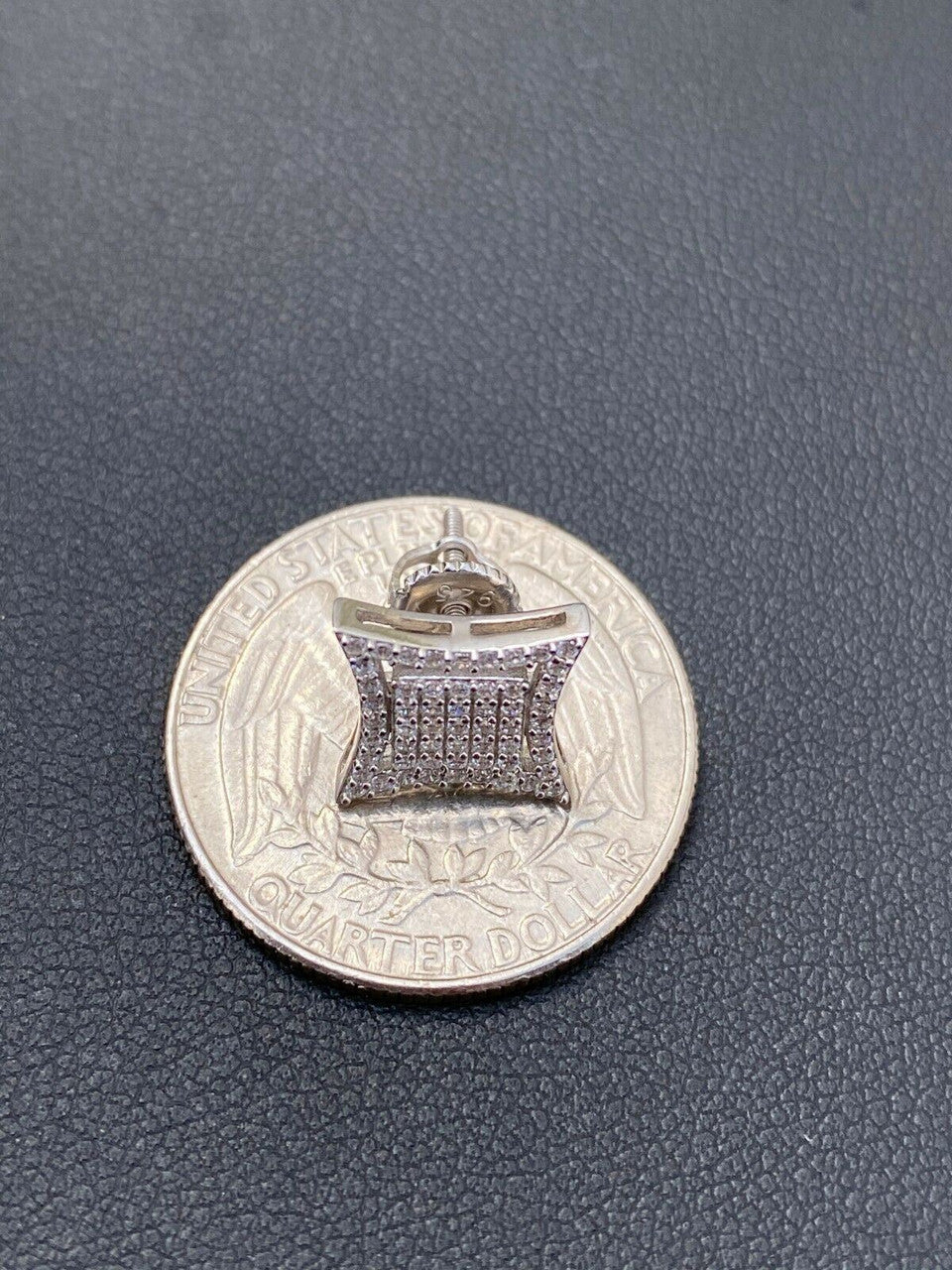 HarlemBling Mens Real 925 Sterling Silver Iced Diamond HipHop Square Kite Earrings Screwback