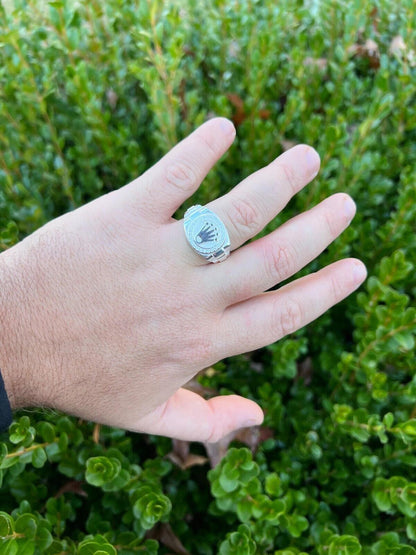 HarlemBling Mens Real 925 Sterling Silver Iced Out Rolex Crown Watch Ring