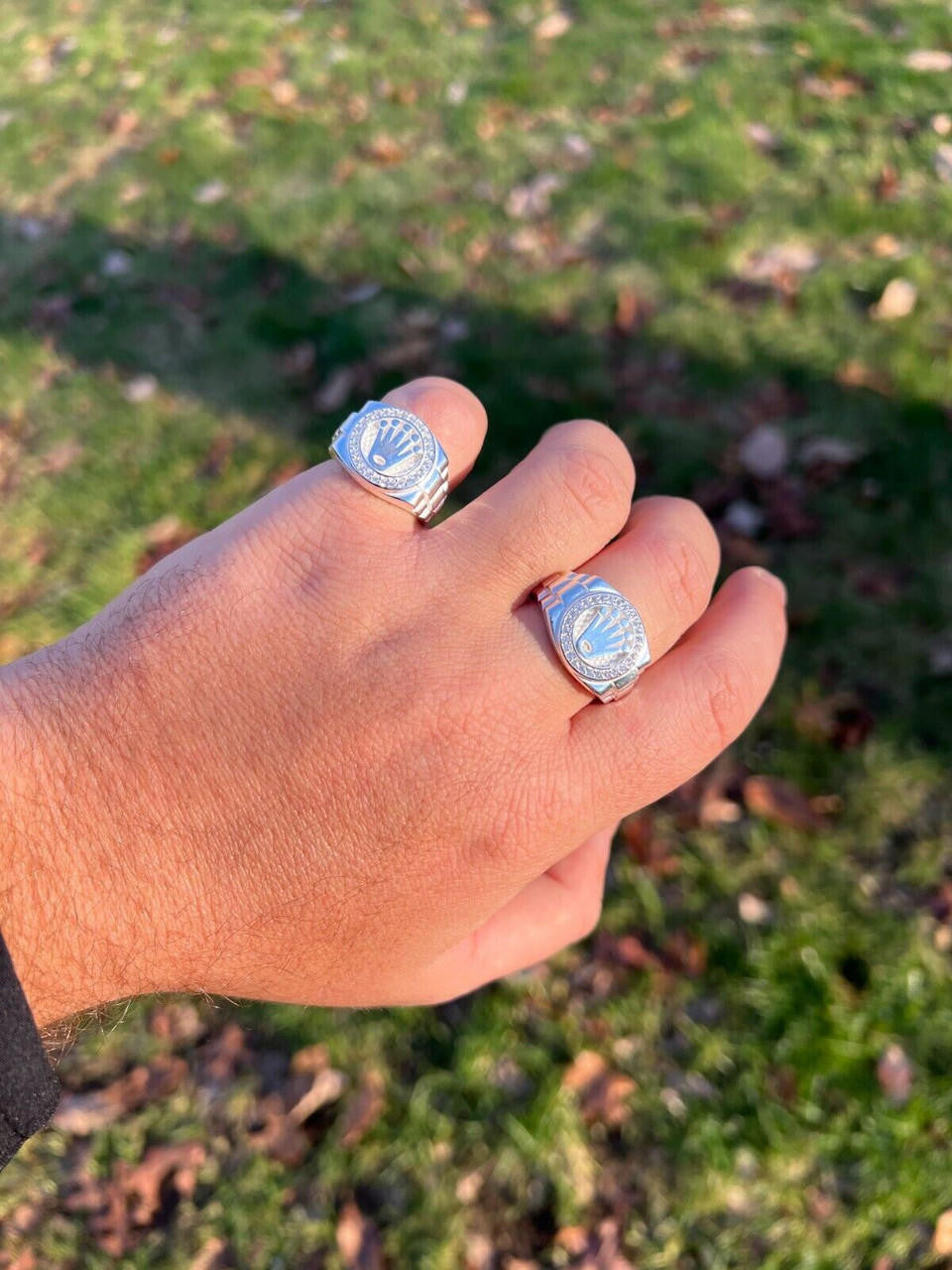 HarlemBling Mens Real 925 Sterling Silver Iced Out Rolex Crown Watch Ring