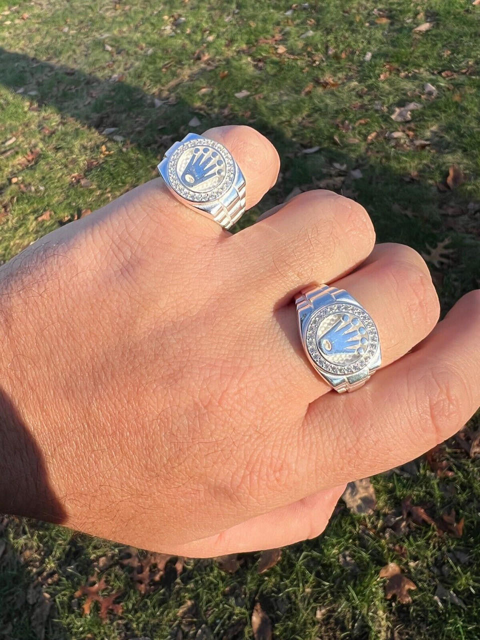 HarlemBling Mens Real 925 Sterling Silver Iced Out Rolex Crown Watch Ring