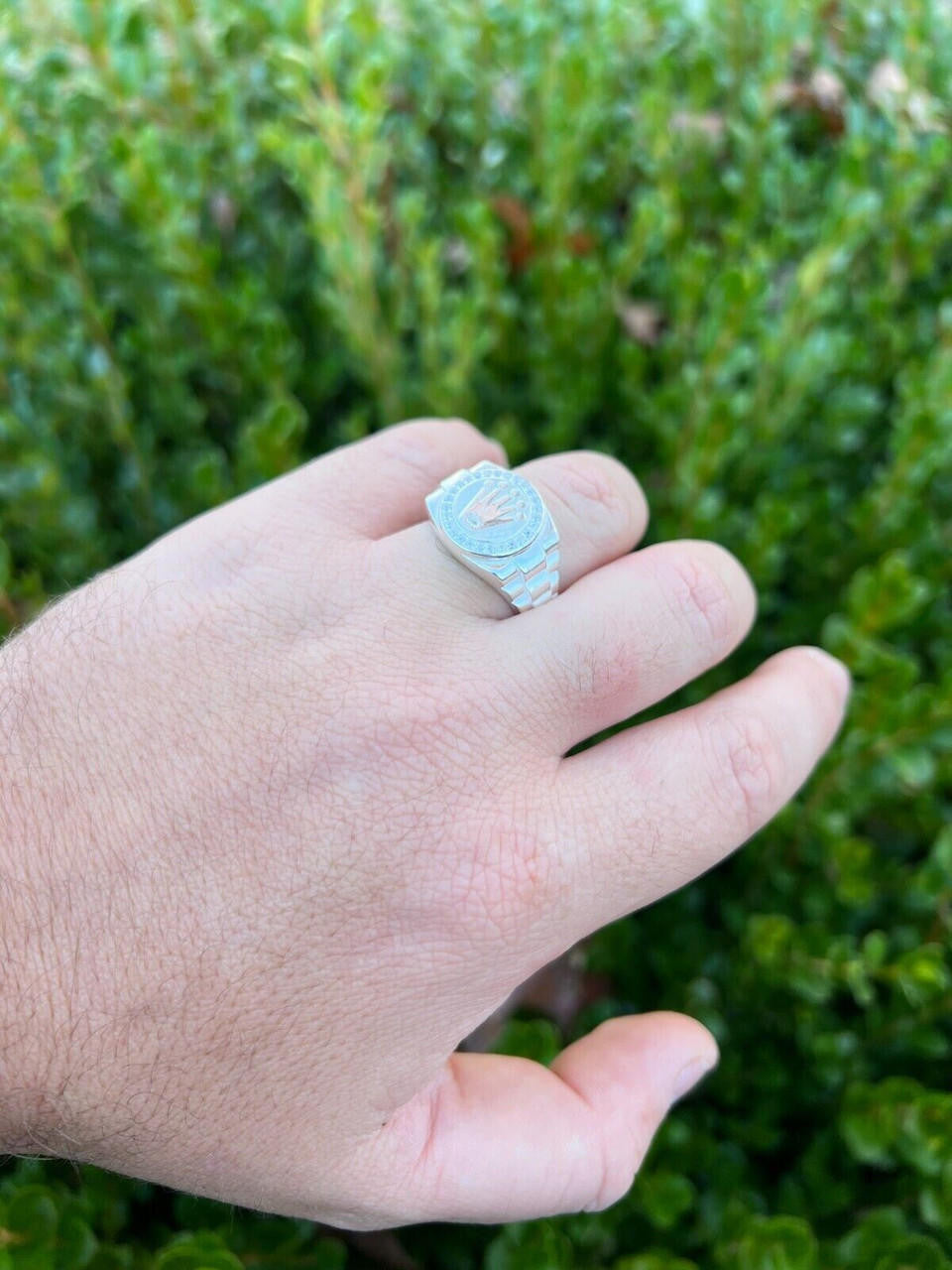 HarlemBling Mens Real 925 Sterling Silver Iced Out Rolex Crown Watch Ring