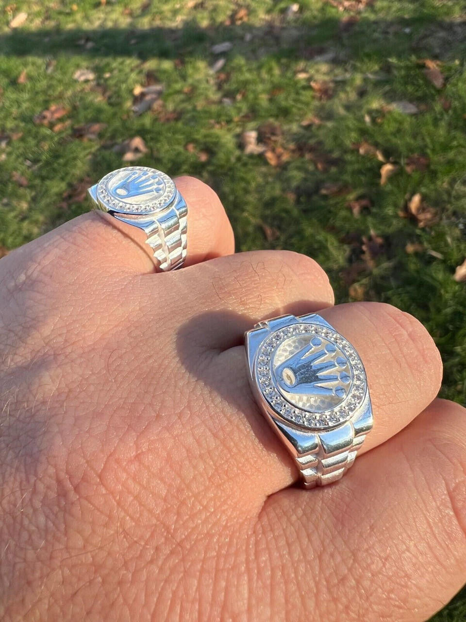 HarlemBling Mens Real 925 Sterling Silver Iced Out Rolex Crown Watch Ring