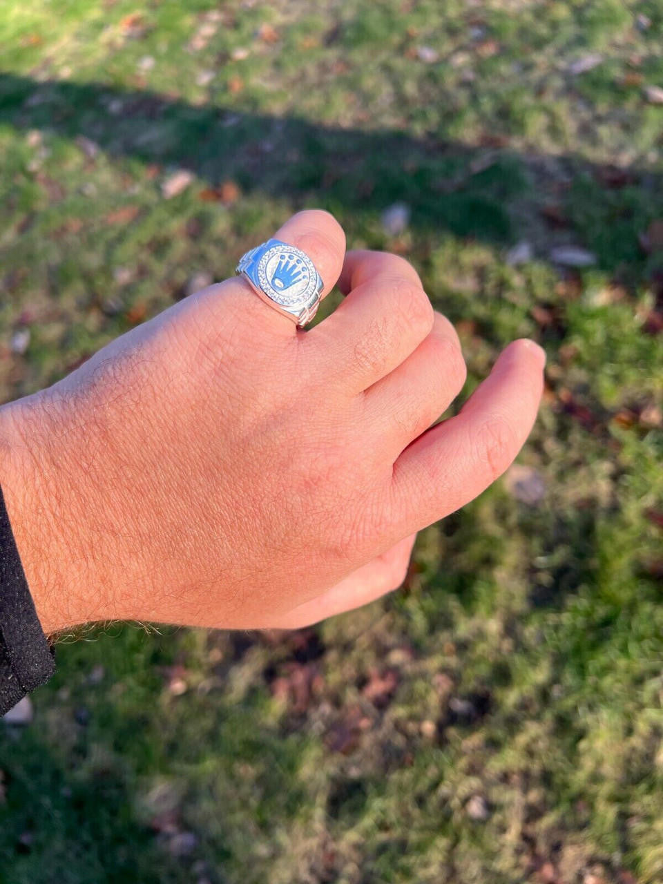 HarlemBling Mens Real 925 Sterling Silver Iced Out Rolex Crown Watch Ring