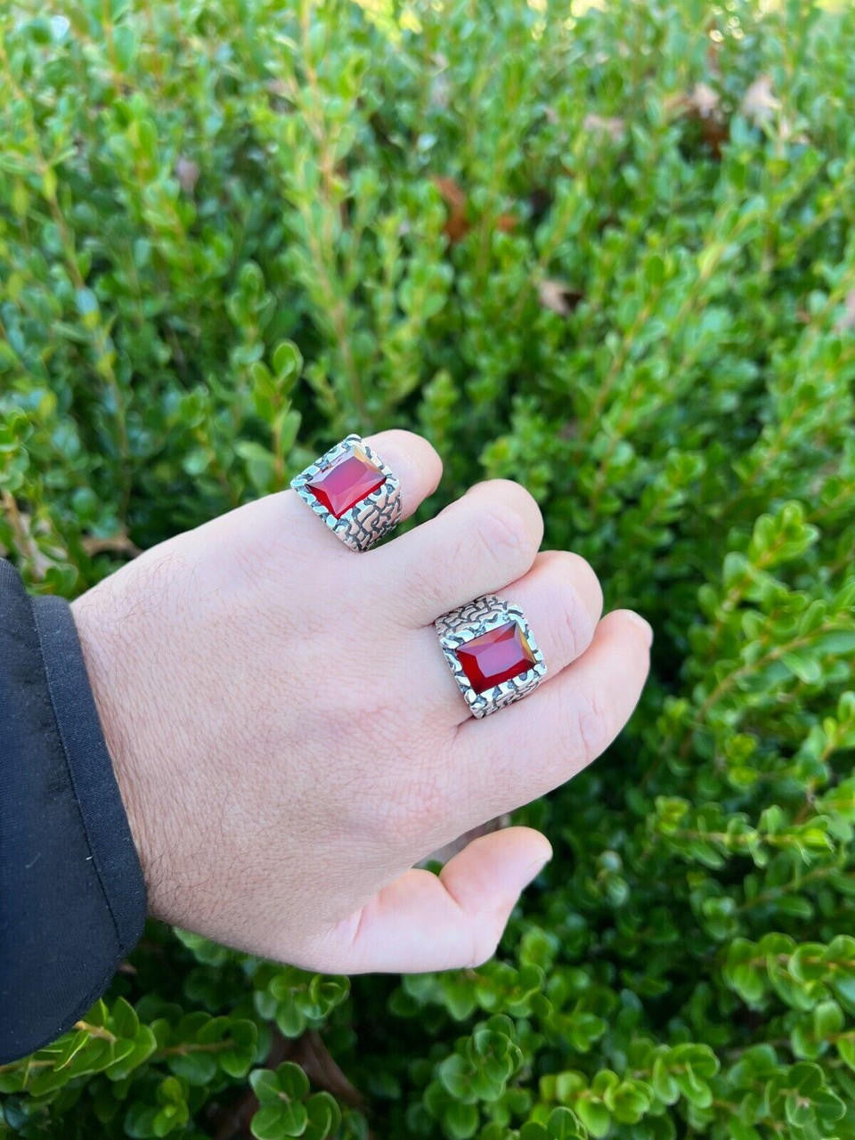 HarlemBling Mens Real 925 Sterling Silver Iced Simulated Big Red Ruby Nugget Hip Hop Ring