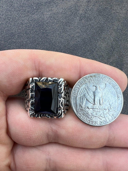 HarlemBling Mens Real 925 Sterling Silver Iced Simulated Blue Sapphire Nugget Hip Hop Ring